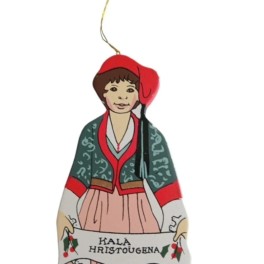 Ornaments Artist Signed Newkirk Painted Wood Kids w Greeting Christmas